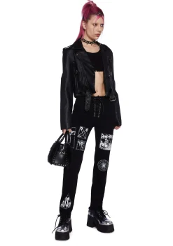 Current Mood Bottoms|Pants*Stitch Bitch Lace-Up Patch Jeans