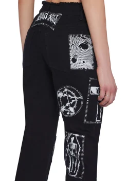 Current Mood Bottoms|Pants*Stitch Bitch Lace-Up Patch Jeans