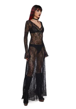 Widow Dresses|Plus*Sumptuous Shadows Lace Maxi Dress