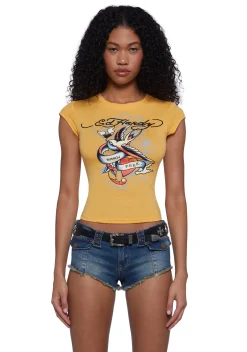 Ed Hardy Tops*Swallow Cap Sleeve Tee