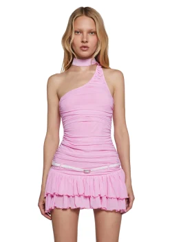 x_New Pink Dresses*Sweet Vamp One Shoulder Dress - Pink