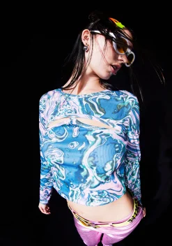 Club Exx Tops|Plus*Techno Angel Long Sleeve Crop Top