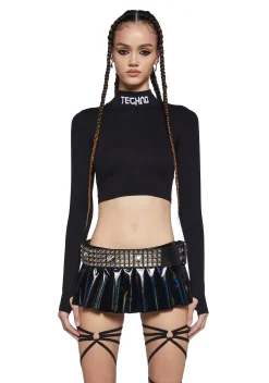 Club Exx Tops*Techno Snob Mock Neck Top - Black
