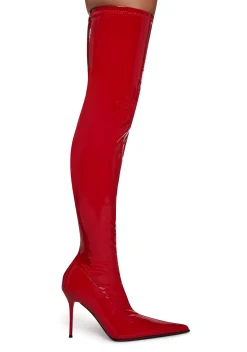 Trickz N' Treatz Boots*Thigh High Stretch Boots - Red