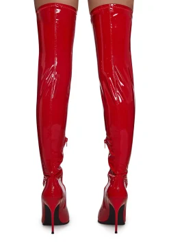 Trickz N' Treatz Boots*Thigh High Stretch Boots - Red