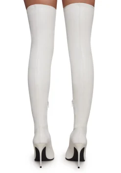 Trickz N' Treatz Boots*Thigh High Stretch Boots - White