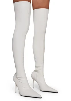 Trickz N' Treatz Boots*Thigh High Stretch Boots - White