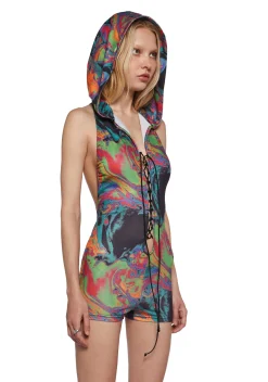 Club Exx Plus*Tie Me Down Playsuit - Acid