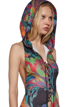 Club Exx Plus*Tie Me Down Playsuit - Acid
