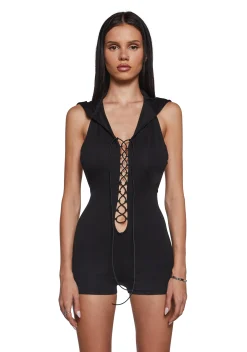 Club Exx Plus*Tie Me Down Playsuit - Black