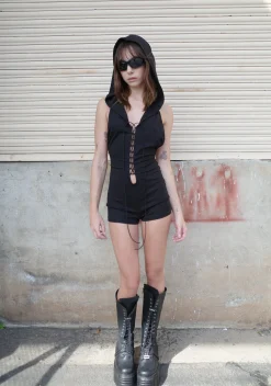 Club Exx Plus*Tie Me Down Playsuit - Black