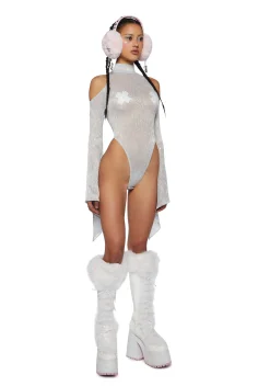 Club Exx Tops*Transcendent Spectre Sequin Bodysuit - White