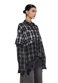 DARKER WAVS Tops*Warp Layered Flannel Shirt