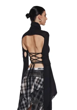 DARKER WAVS Tops*Warp Long Sleeve Crop Top