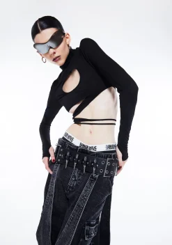 DARKER WAVS Tops*Warp Long Sleeve Wrap Top