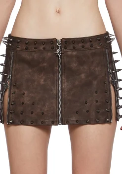 DARKER WAVS Outerwear|Tops*Warp Spiked Jacket With Lace Up Sleeves - Brown