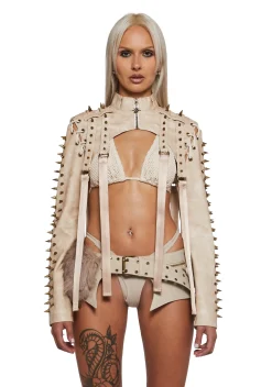 DARKER WAVS Outerwear*Warp Spiked Jacket With Lace Up Sleeves - Ecru