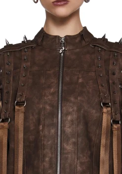DARKER WAVS Bottoms|Skirts*Warp Spiked Mini Skirt With Zippers - Brown