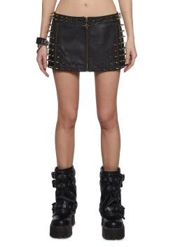 DARKER WAVS Bottoms|Skirts*Warp Spiked Mini Skirt With Zippers - Black