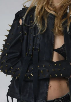 DARKER WAVS Bottoms|Skirts*Warp Spiked Mini Skirt With Zippers - Black