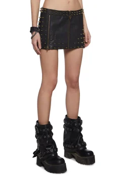 DARKER WAVS Bottoms|Skirts*Warp Spiked Mini Skirt With Zippers - Black
