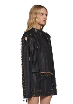 DARKER WAVS Bottoms|Skirts*Warp Spiked Mini Skirt With Zippers - Black
