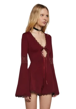Widow Jumpsuits & Rompers|Plus*Whispering Wind Romper - Burgundy