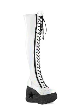 Demonia Boots|Platforms*White Dynamite-300 Knee High Boots
