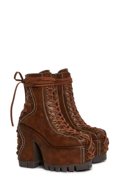 Club Exx Boots*Woodland Lucid Dream Corset Boots - Brown